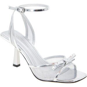 Women's Silver Buckle Rino Flared Padded Footbed Heeled Sandal Square Toe Shoes